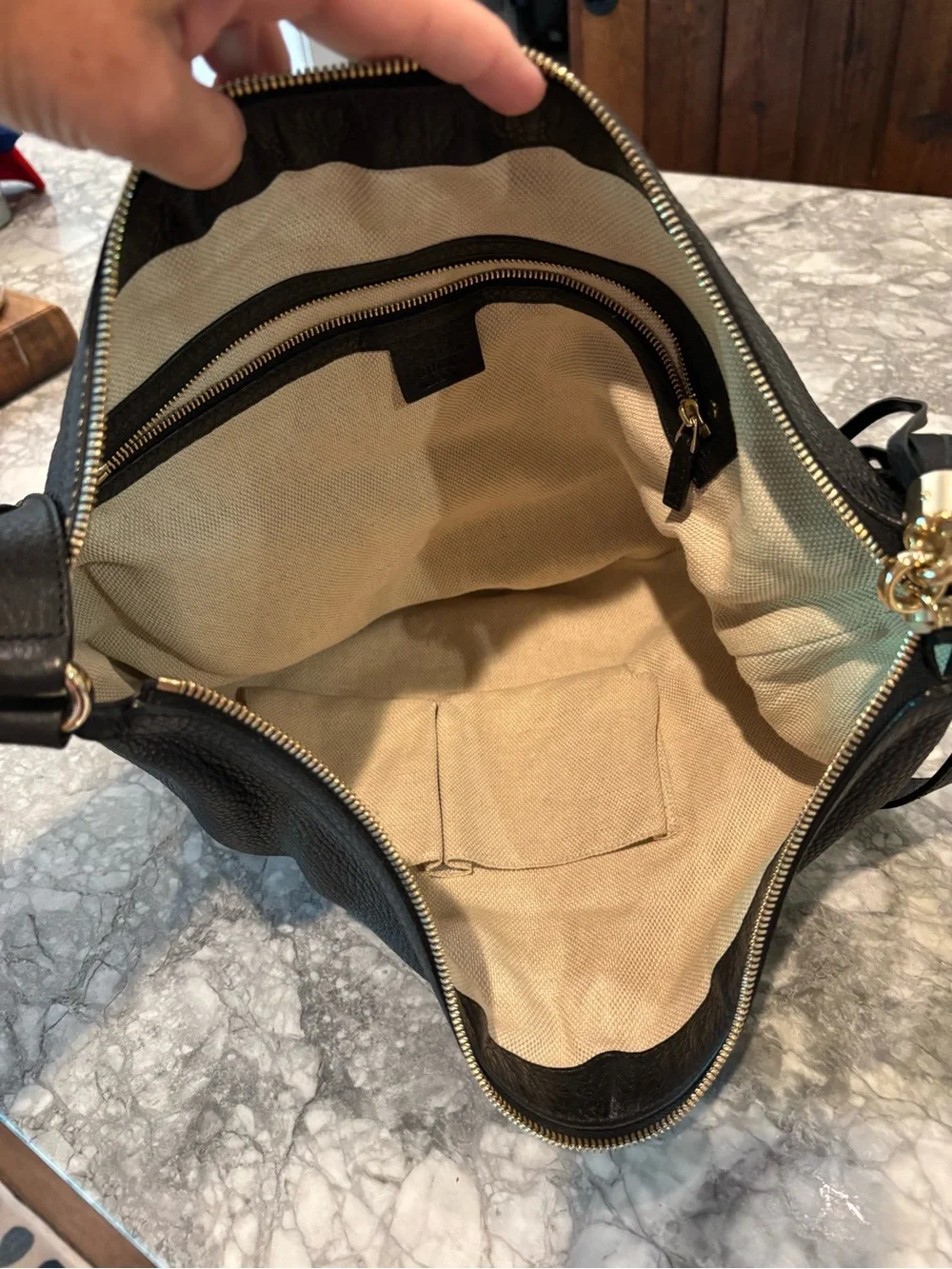 Gucci Black Pebbled Leather Hobo with Embossed GG